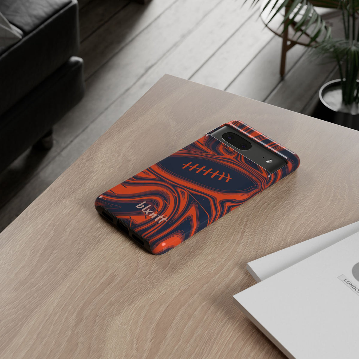 Orange & Navy Trippy Football Phone Case