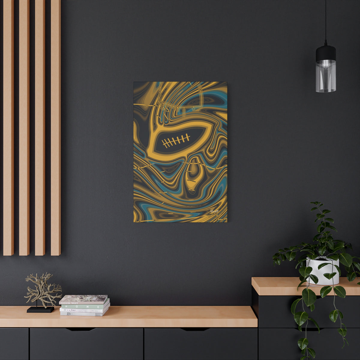 Black, Gold & Teal Trippy Football Canvas