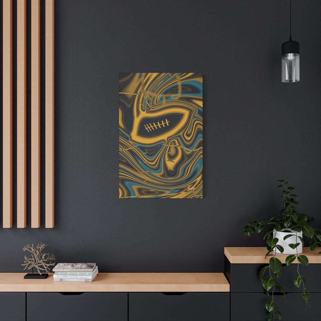 Black, Gold & Teal Trippy Football Canvas