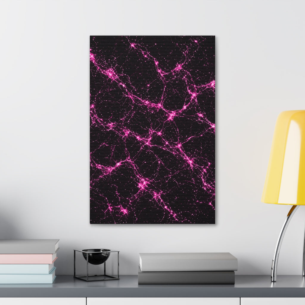 Neon Mycelium - Hot Pink Pulse Glossy Canvas