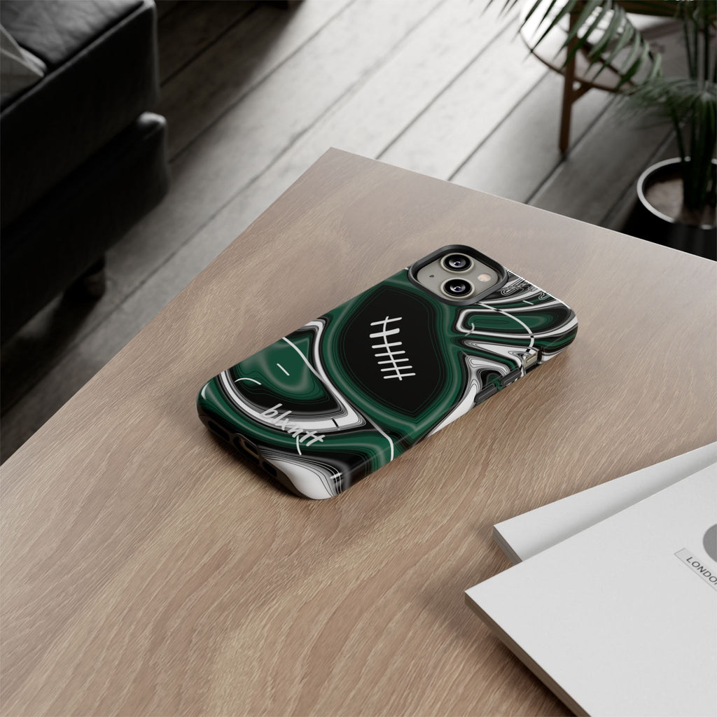 Hunter Green & White Trippy Football Phone Case