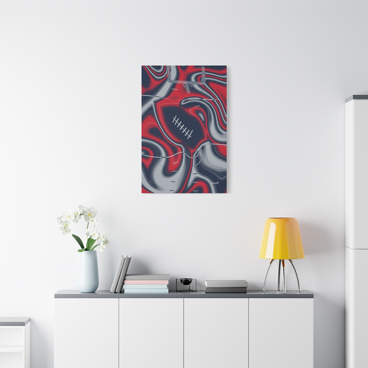 Navy, Red & Silver Trippy Football Canvas