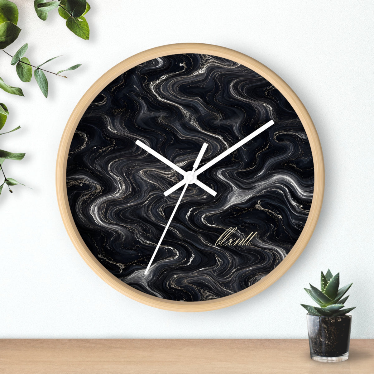 Black & Silver Marble Wall Clock