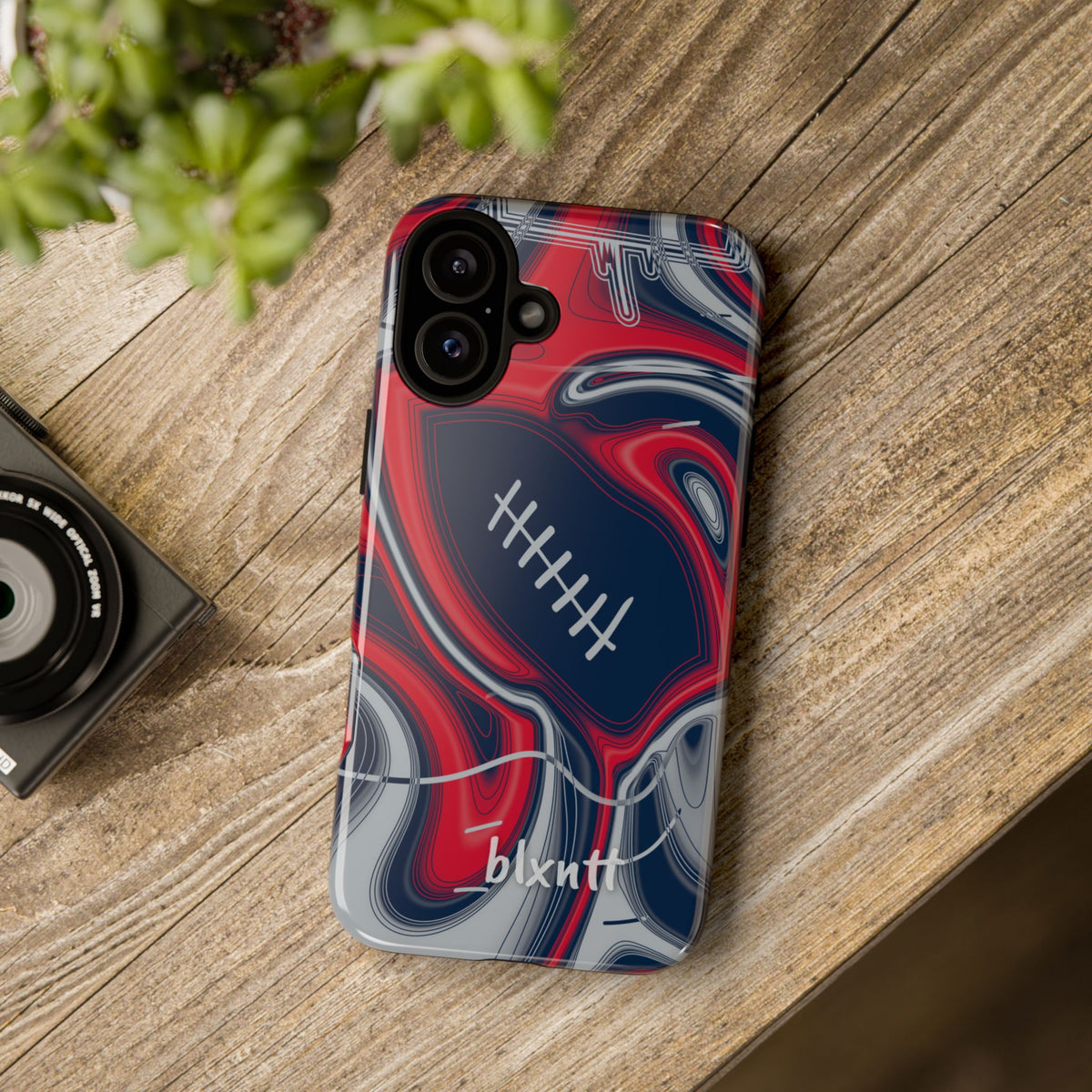 Navy, Red & Silver Trippy Football Phone Case
