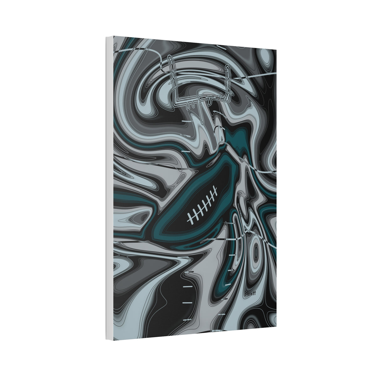 Midnight Green & Silver Trippy Football Glossy Canvas
