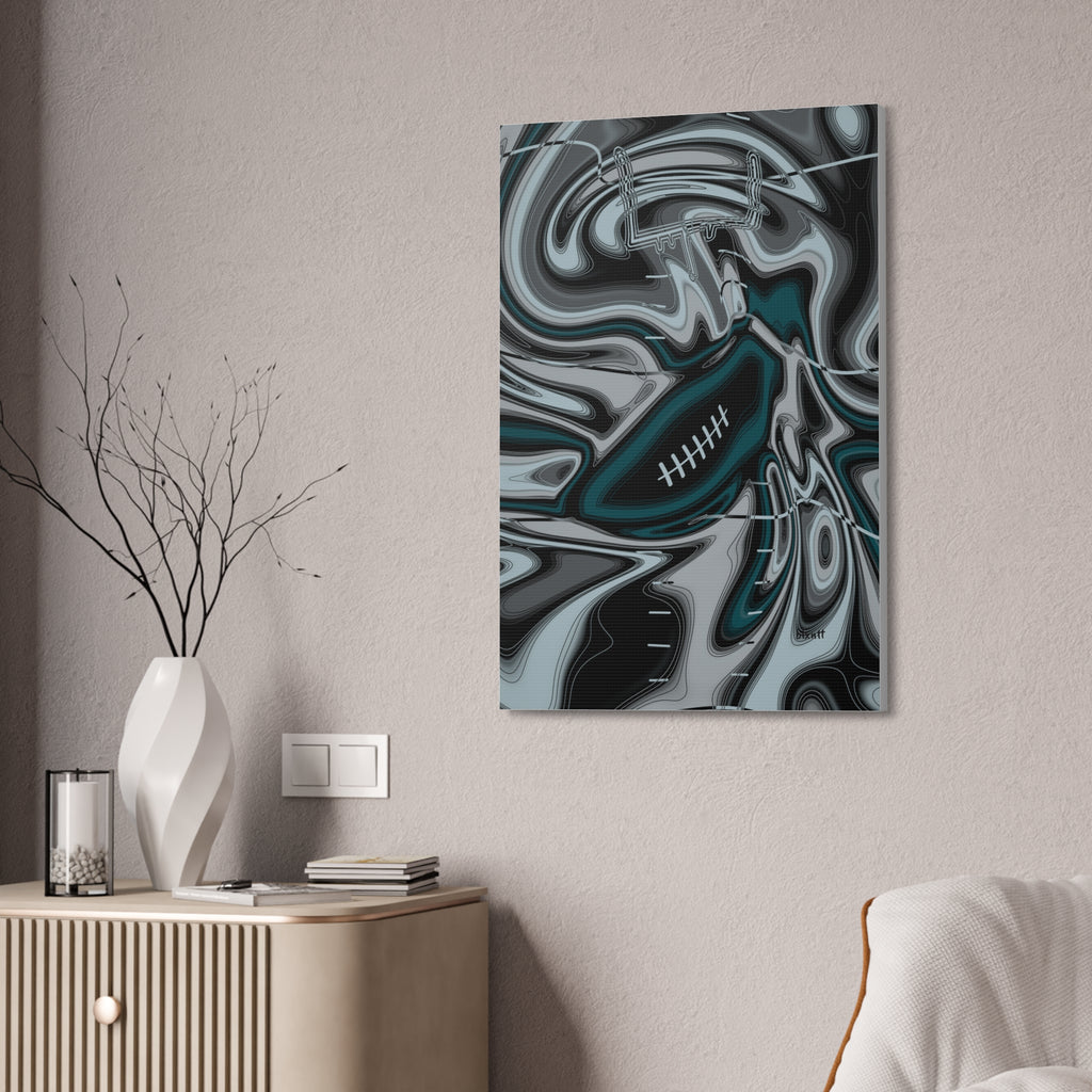 Midnight Green & Silver Trippy Football Glossy Canvas