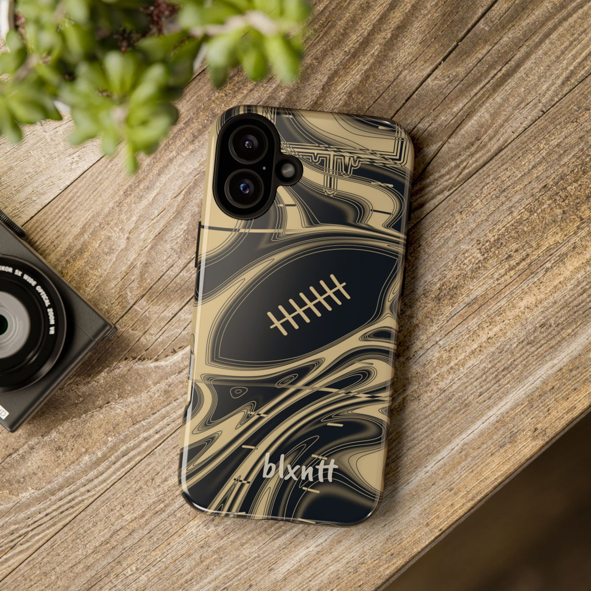 Old Gold & Black Trippy Football Phone Case
