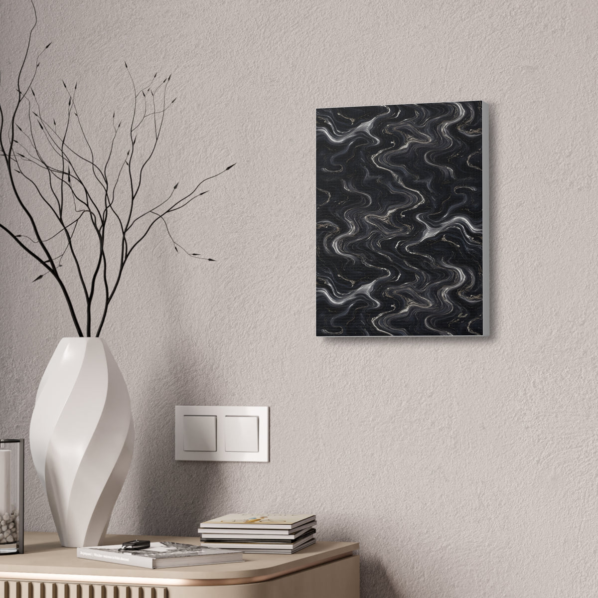 Black & Silver Marble Glossy Canvas