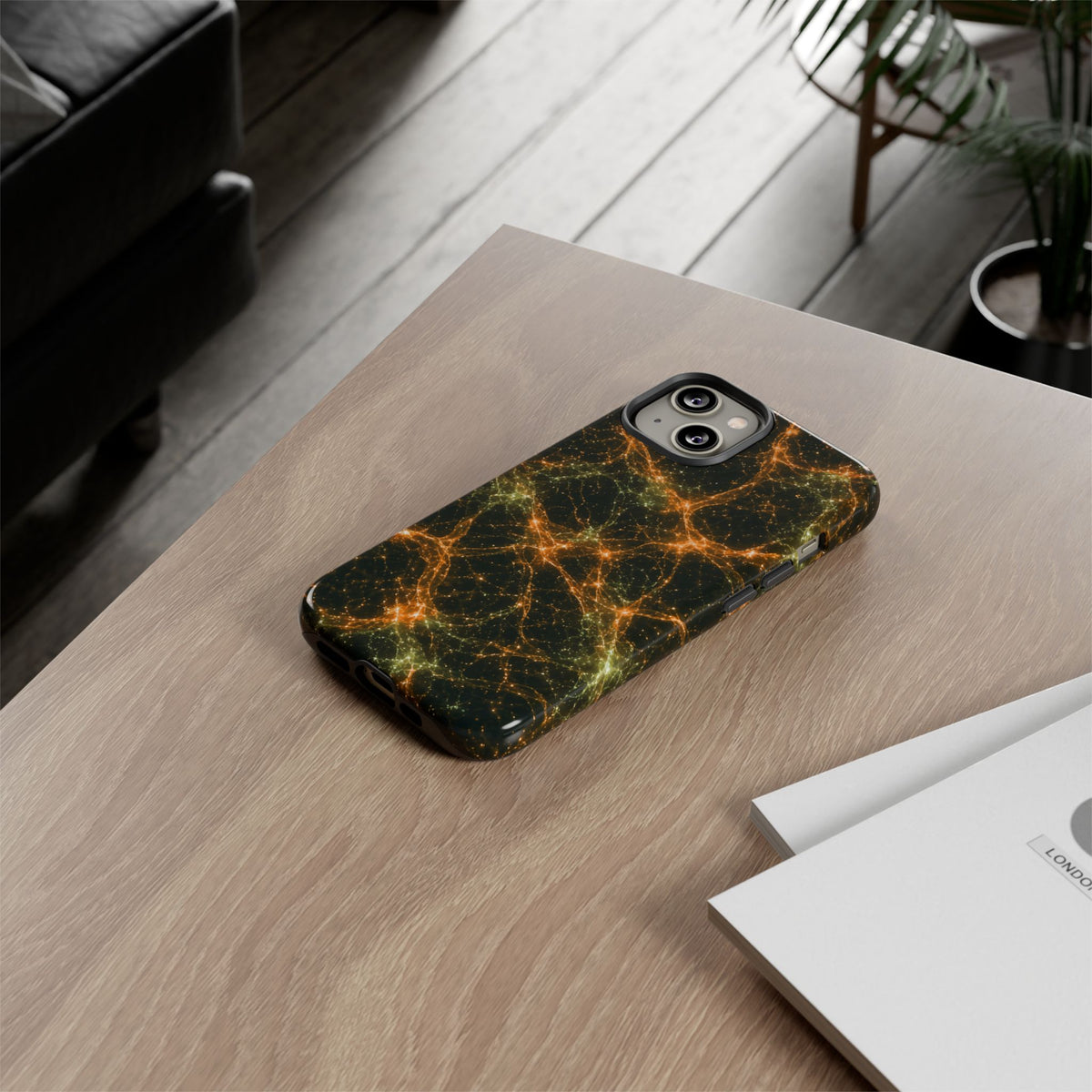Neon Mycelium - Electric Tangerine Teal Phone Case