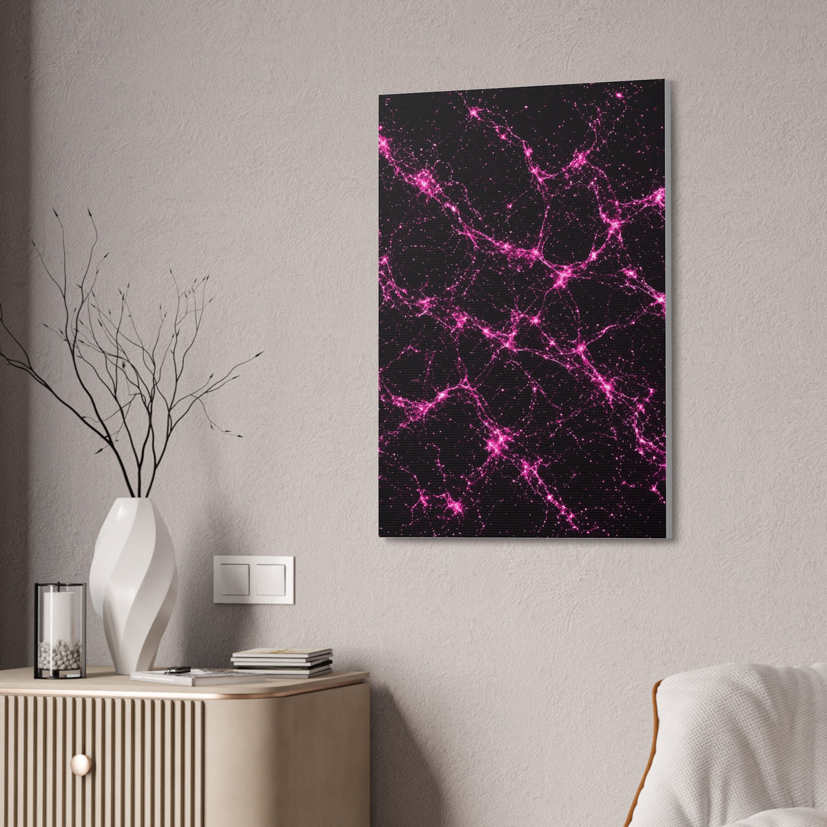 Neon Mycelium - Hot Pink Pulse Glossy Canvas