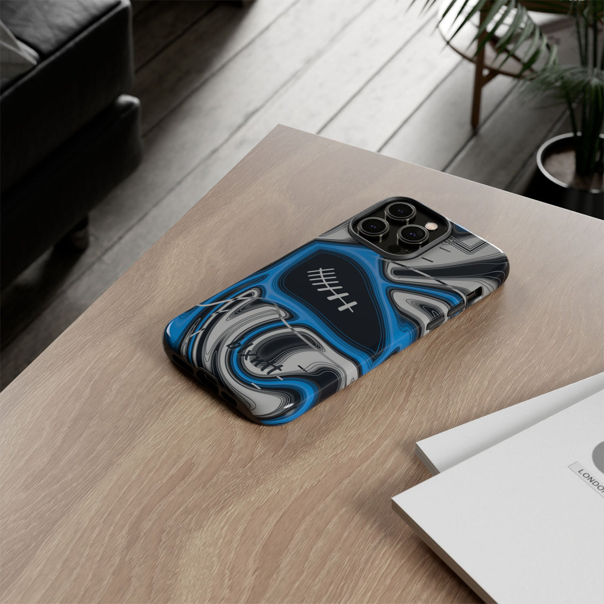 Sky Blue, Black & Silver Trippy Football Phone Case