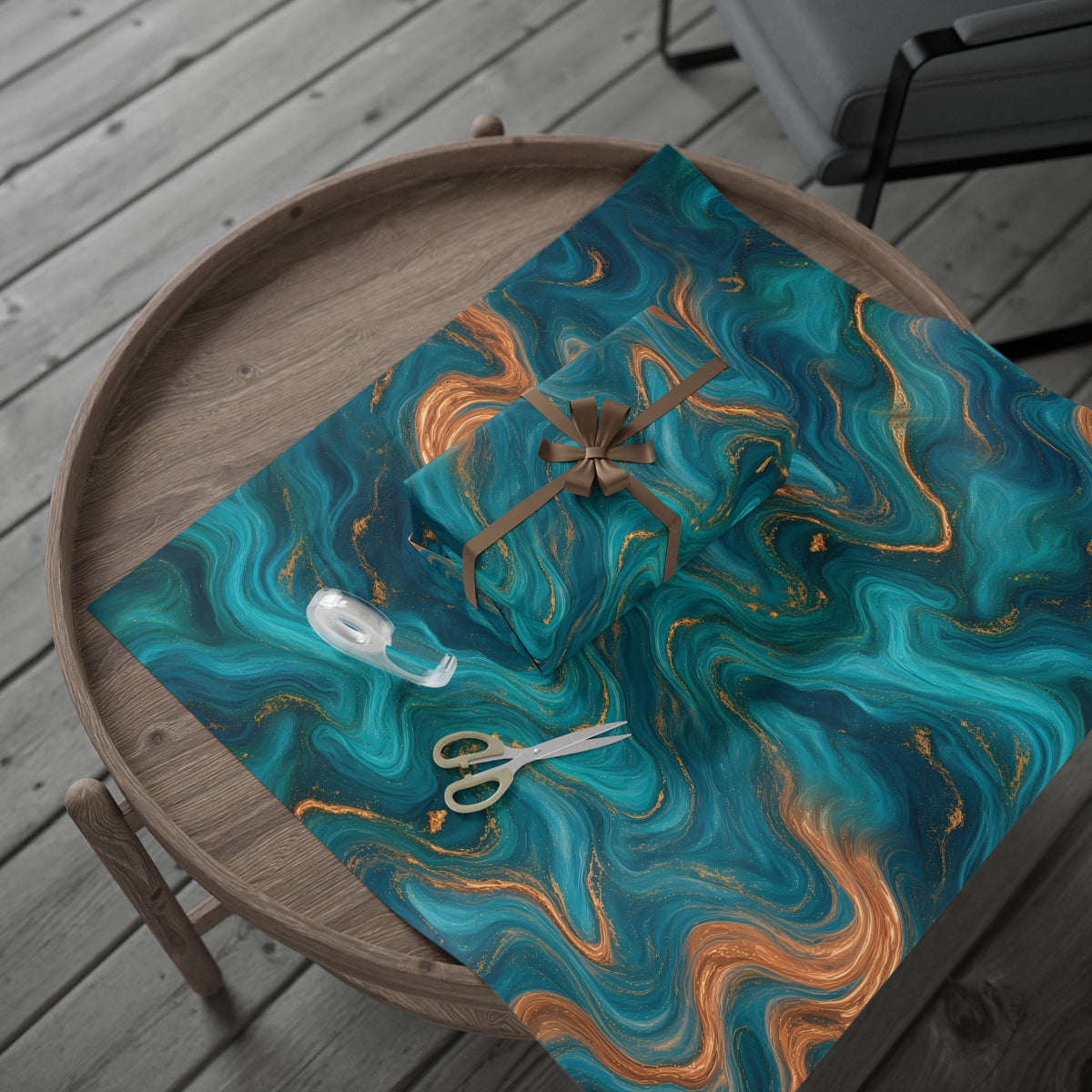 Turquoise & Copper Marble Wrapping Paper