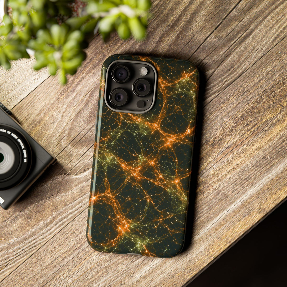 Neon Mycelium - Electric Tangerine Teal Phone Case