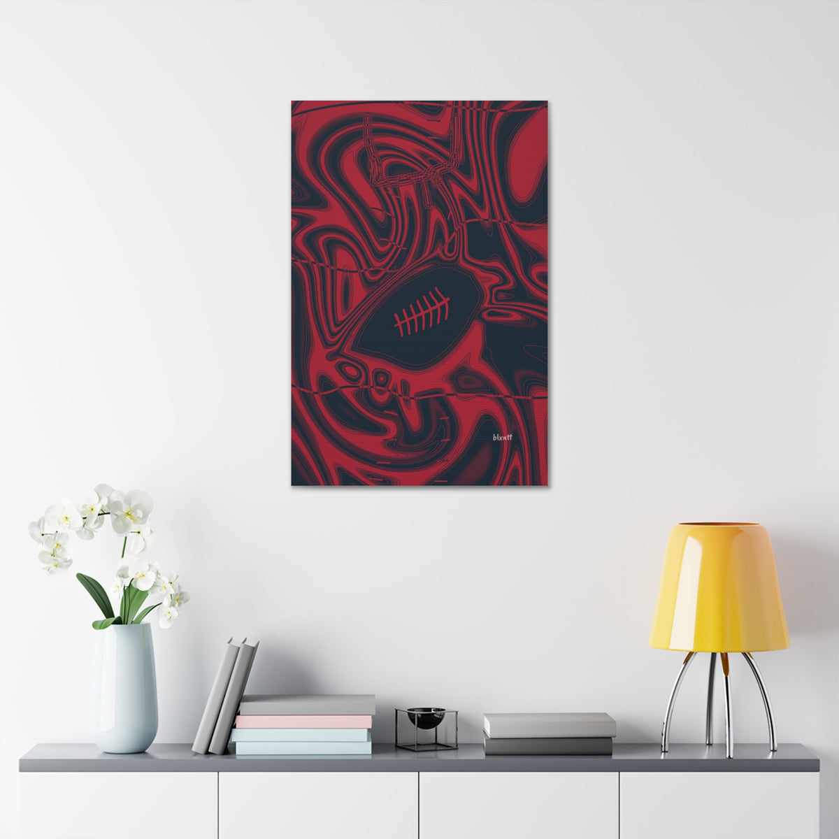 Midnight Navy & Red Trippy Football Glossy Canvas
