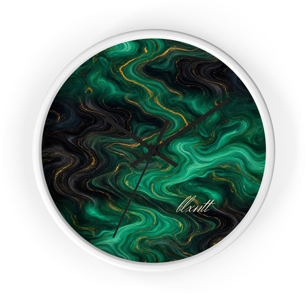 Emerald & Black Marble Wall Clock