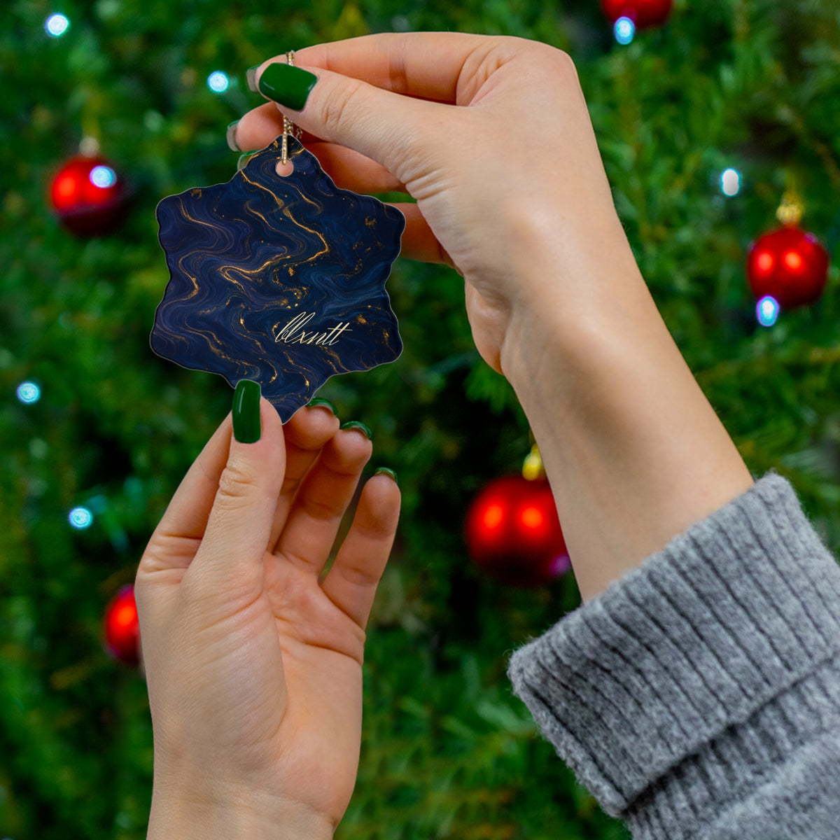 Navy & Gold Marble Ornament