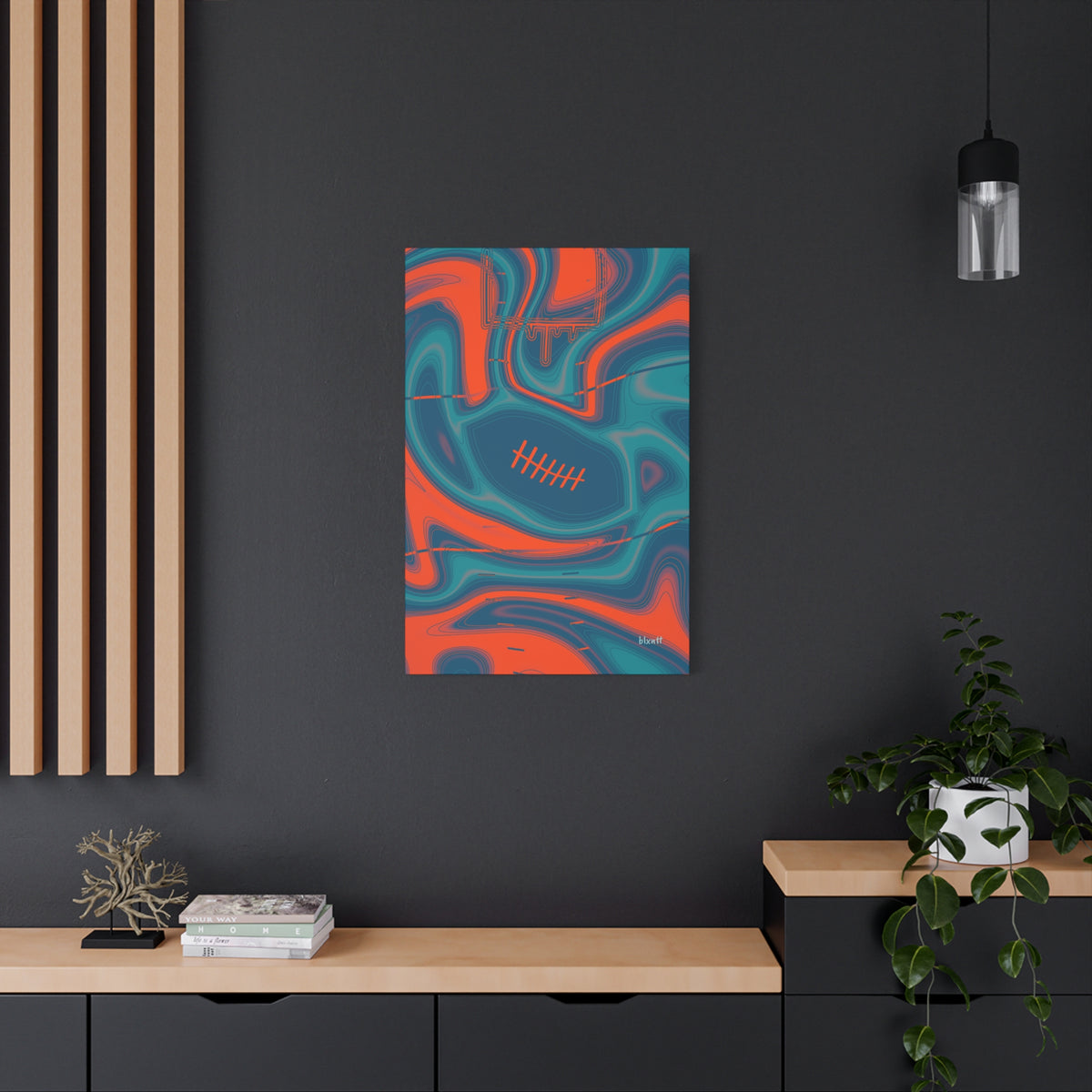 Aqua & Orange Trippy Football Canvas