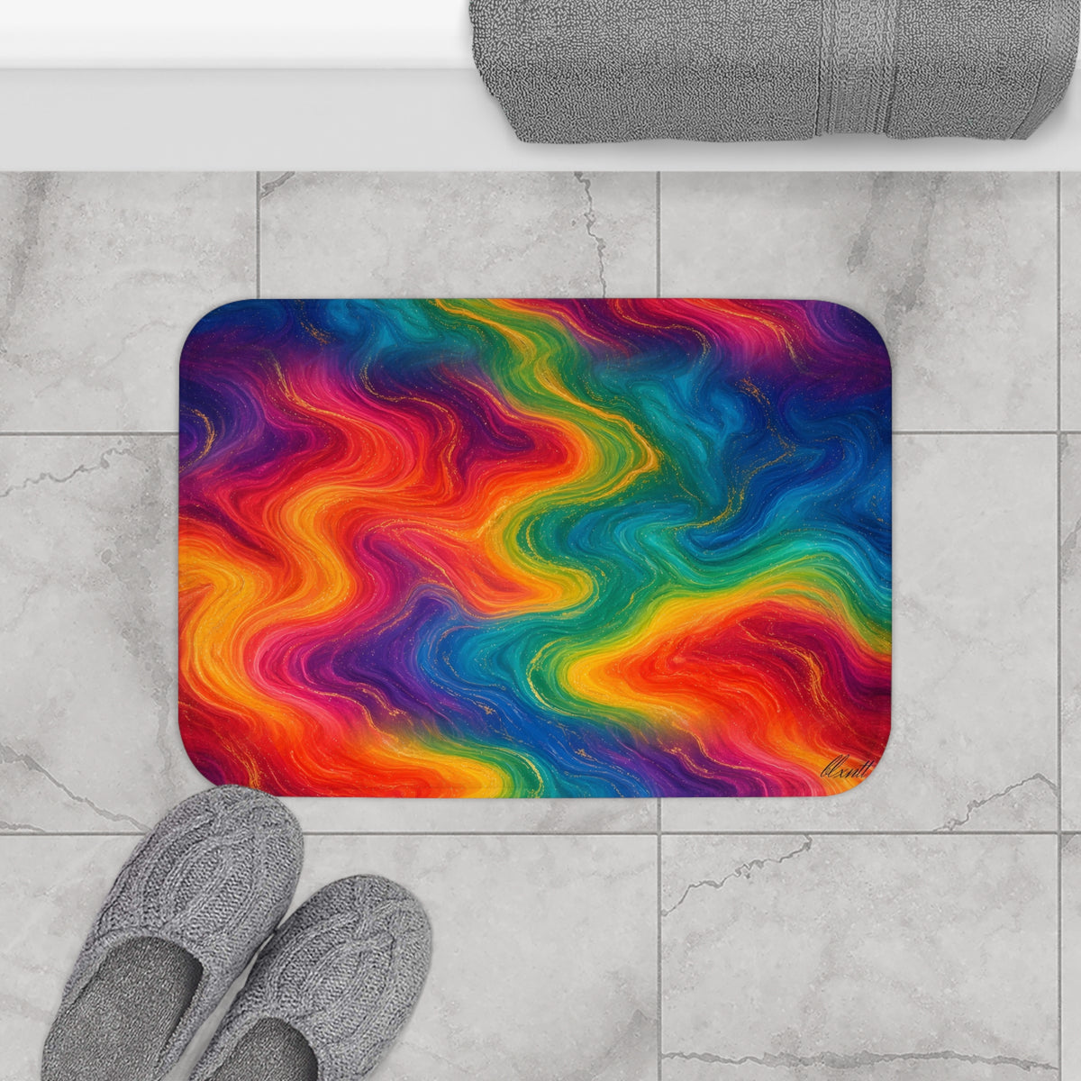 Rainbow Marble Bath Mat