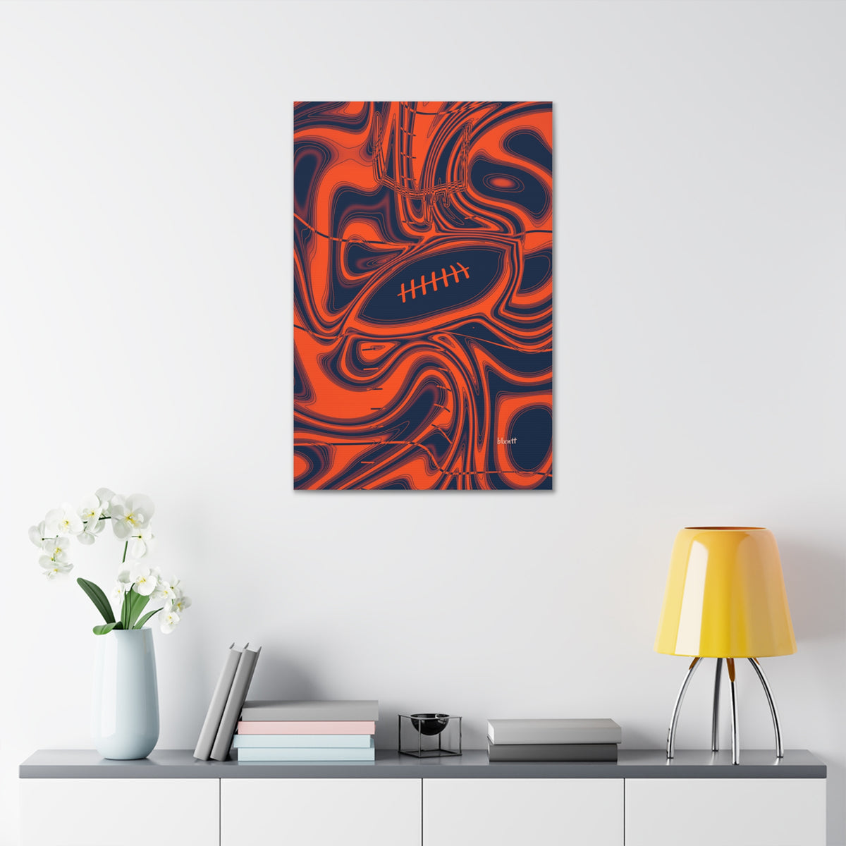 Orange & Navy Trippy Football Glossy Canvas