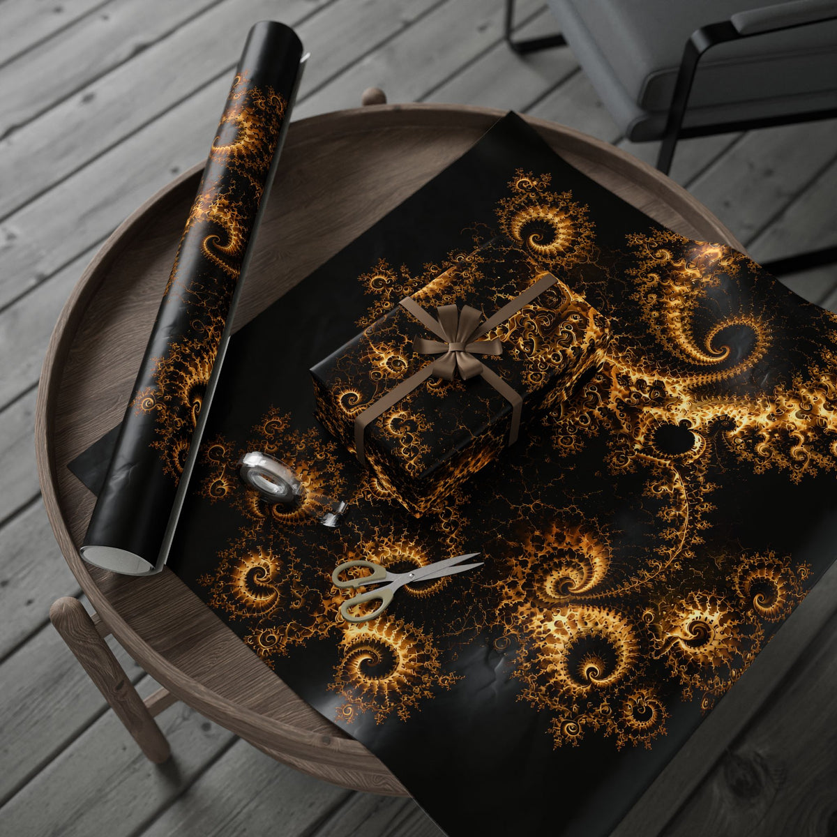 Copper Infinity - Gold on Black Wrapping Paper