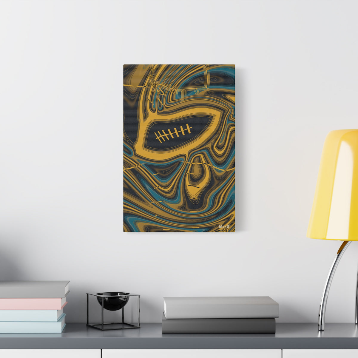 Black, Gold & Teal Trippy Football Canvas