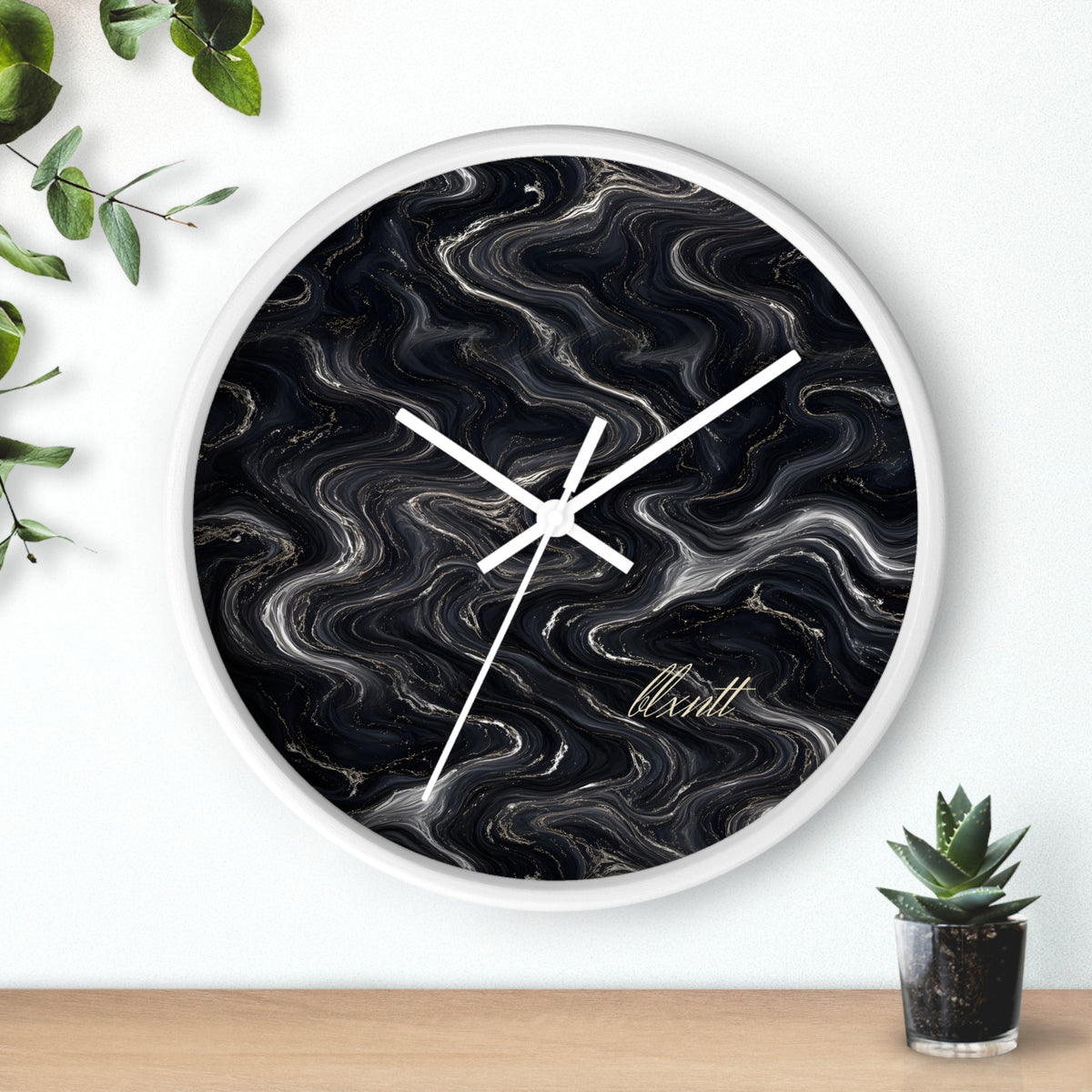 Black & Silver Marble Wall Clock
