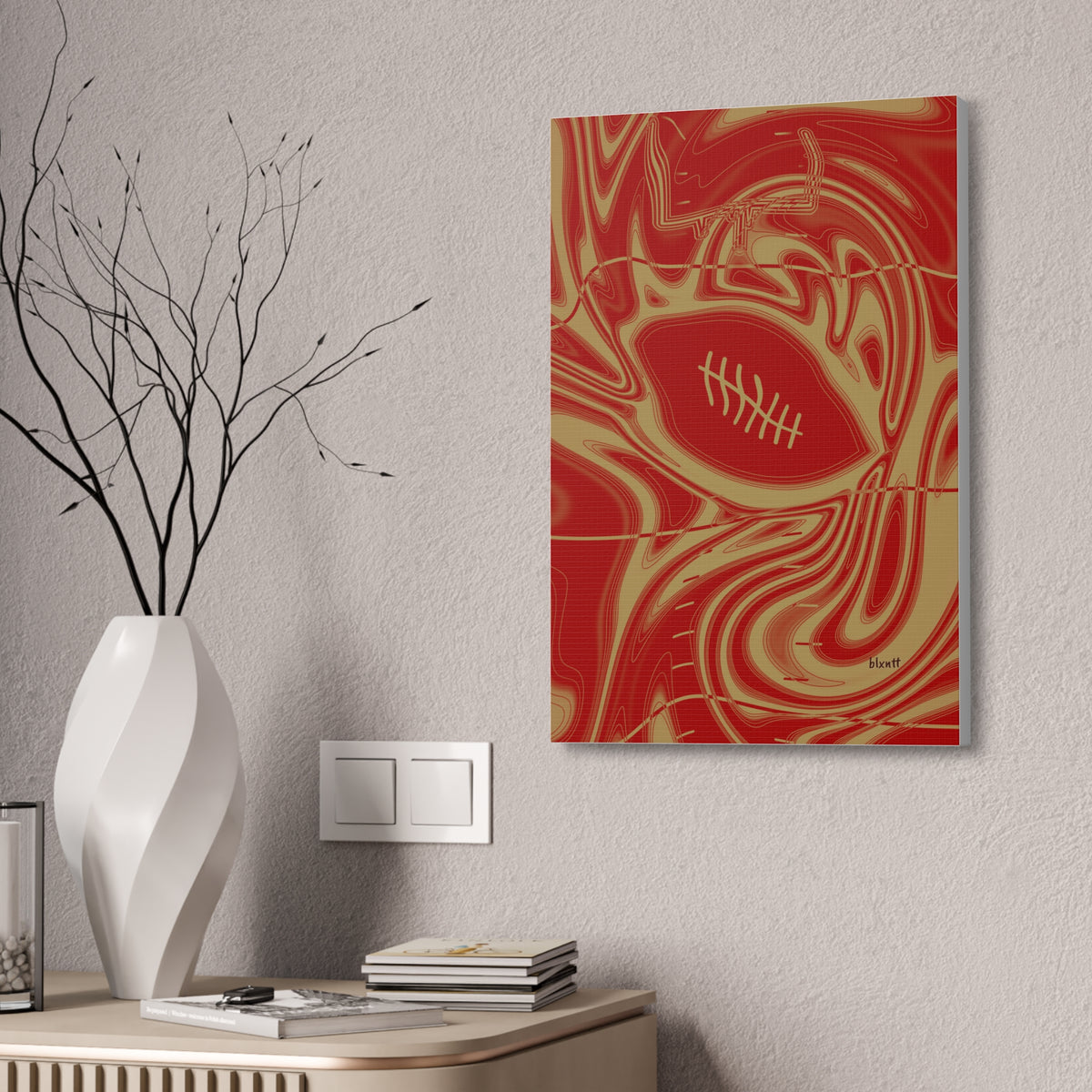 Scarlet & Gold Trippy Football Glossy Canvas