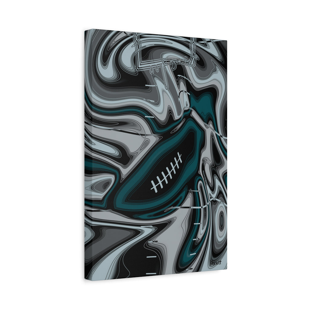 Midnight Green & Silver Trippy Football Canvas