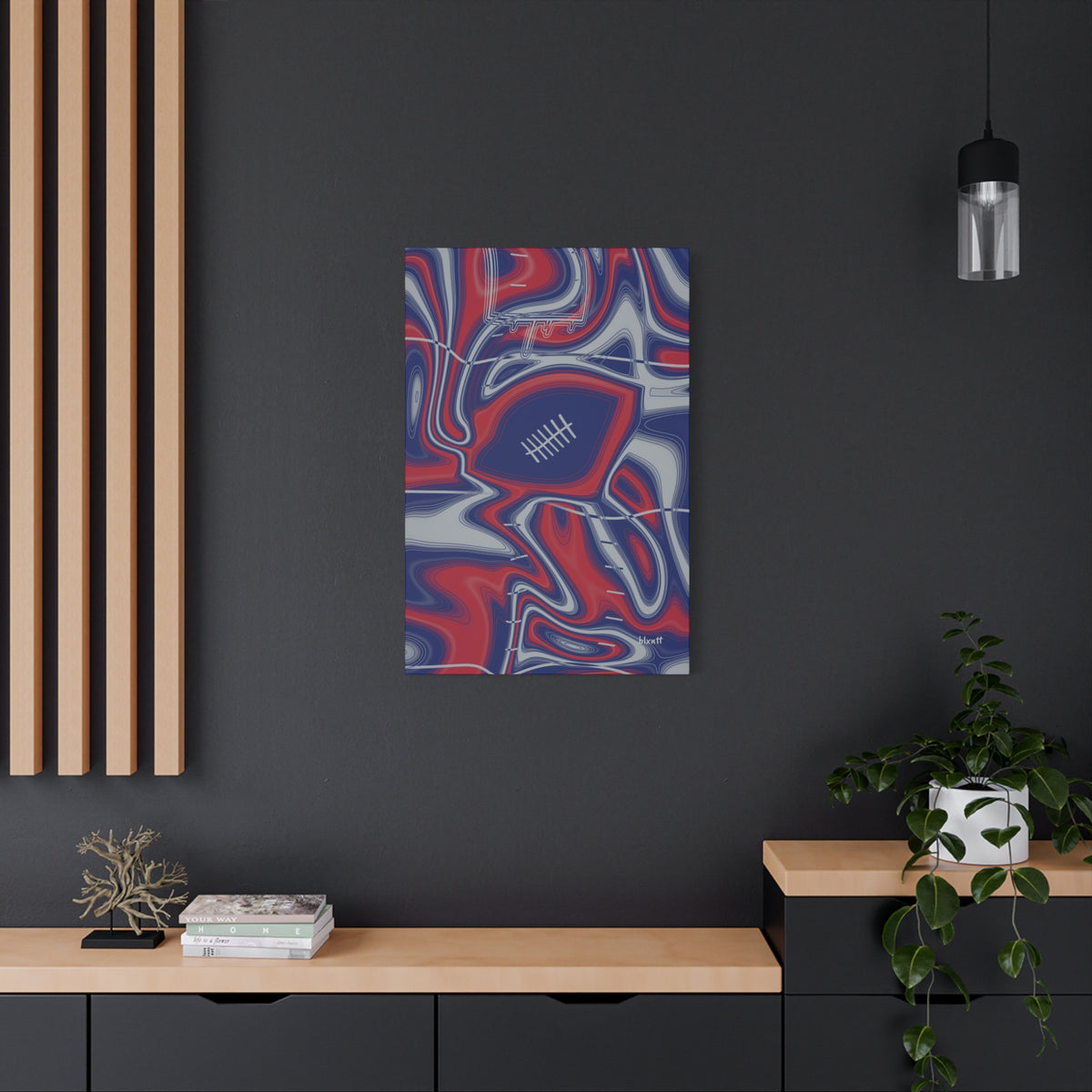 Dark Blue, Red & Gray Trippy Football Canvas