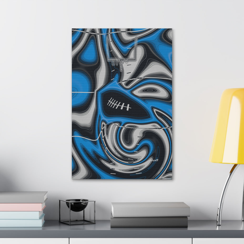Sky Blue, Black & Silver Trippy Football Glossy Canvas