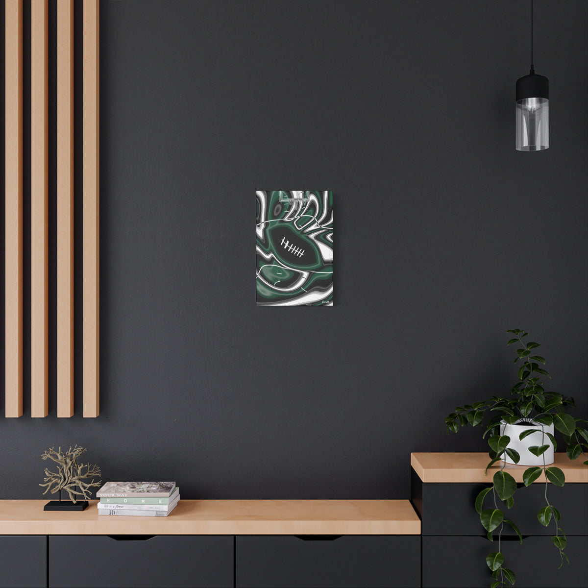 Hunter Green & White Trippy Football Canvas