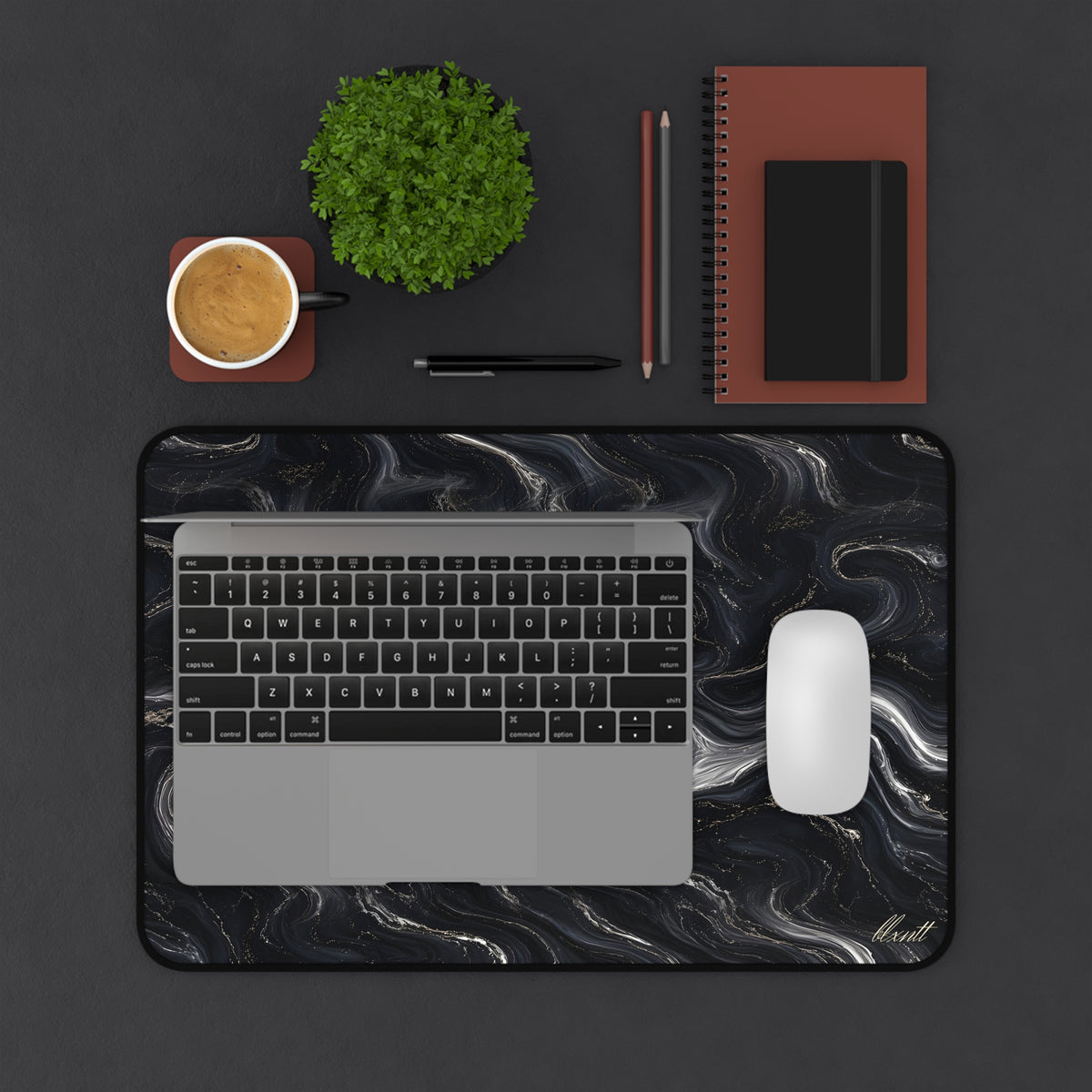 Black & Silver Marble Desk Mat