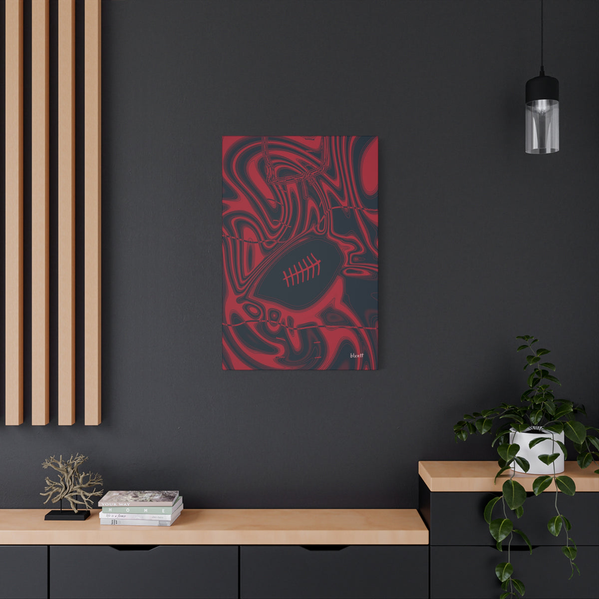 Midnight Navy & Red Trippy Football Canvas