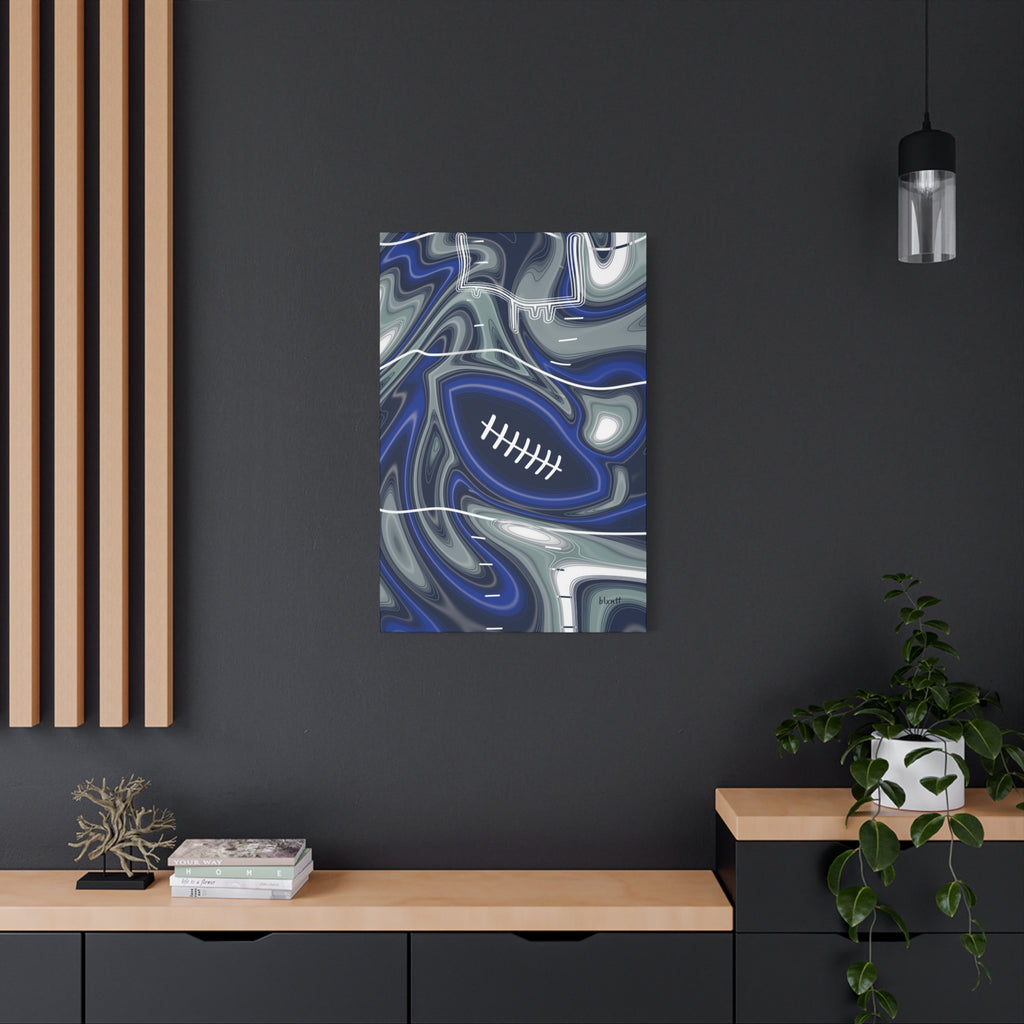 Royal Blue, Navy & Silver Trippy Football Canvas