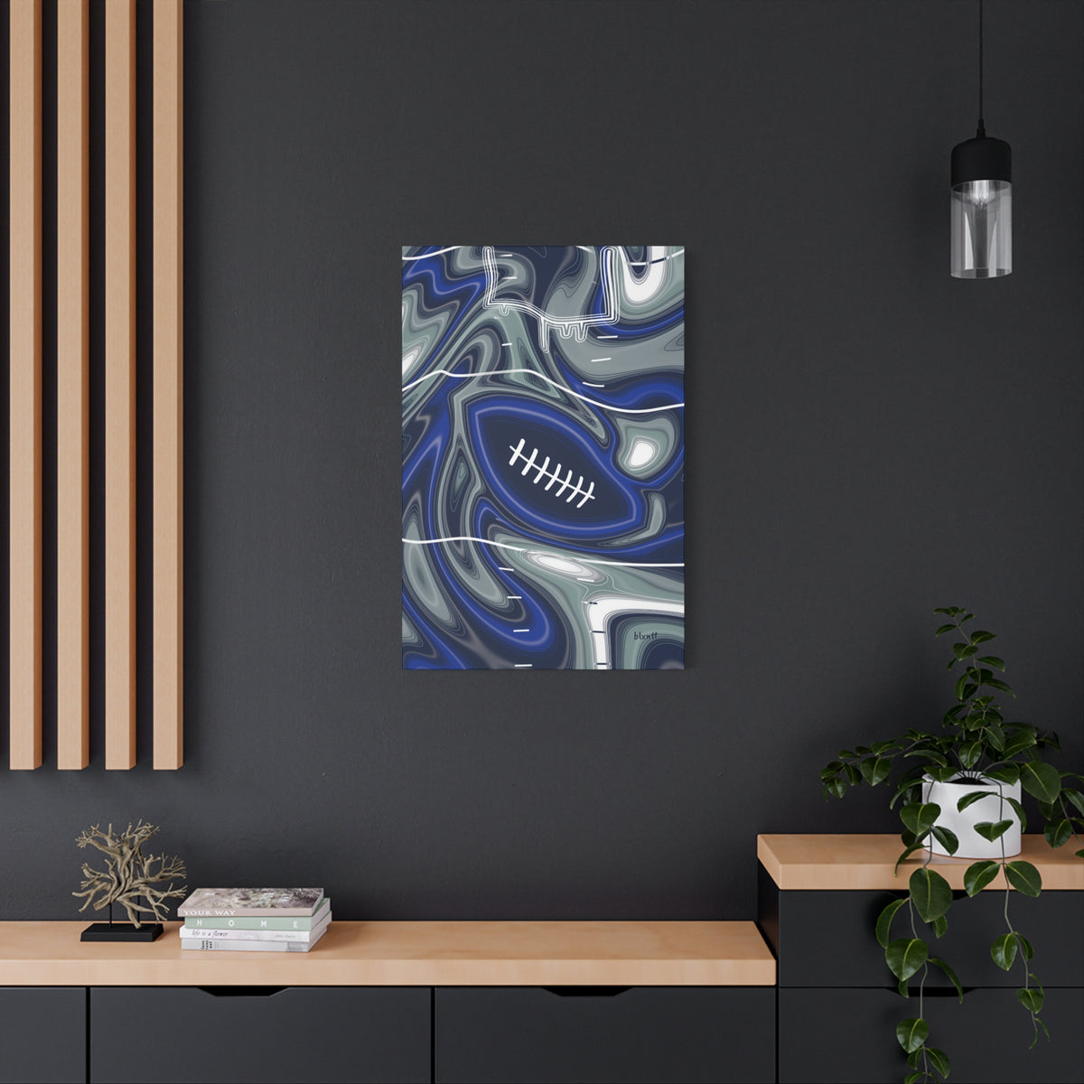 Royal Blue, Navy & Silver Trippy Football Canvas