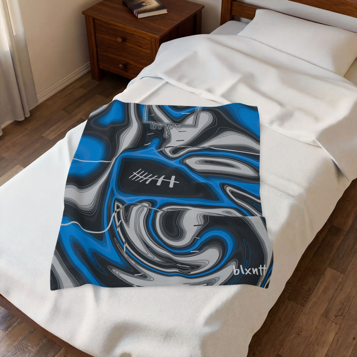 Sky Blue, Black & Silver Trippy Football Blanket