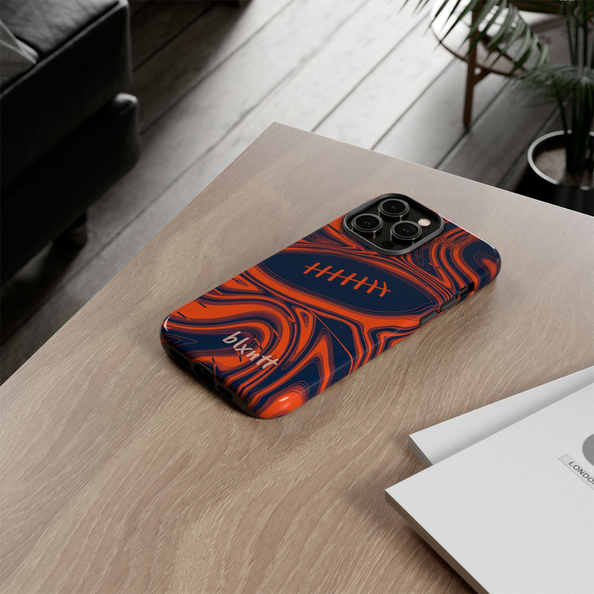 Orange & Navy Trippy Football Phone Case