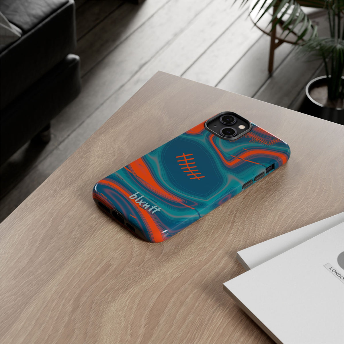 Aqua & Orange Trippy Football Phone Case