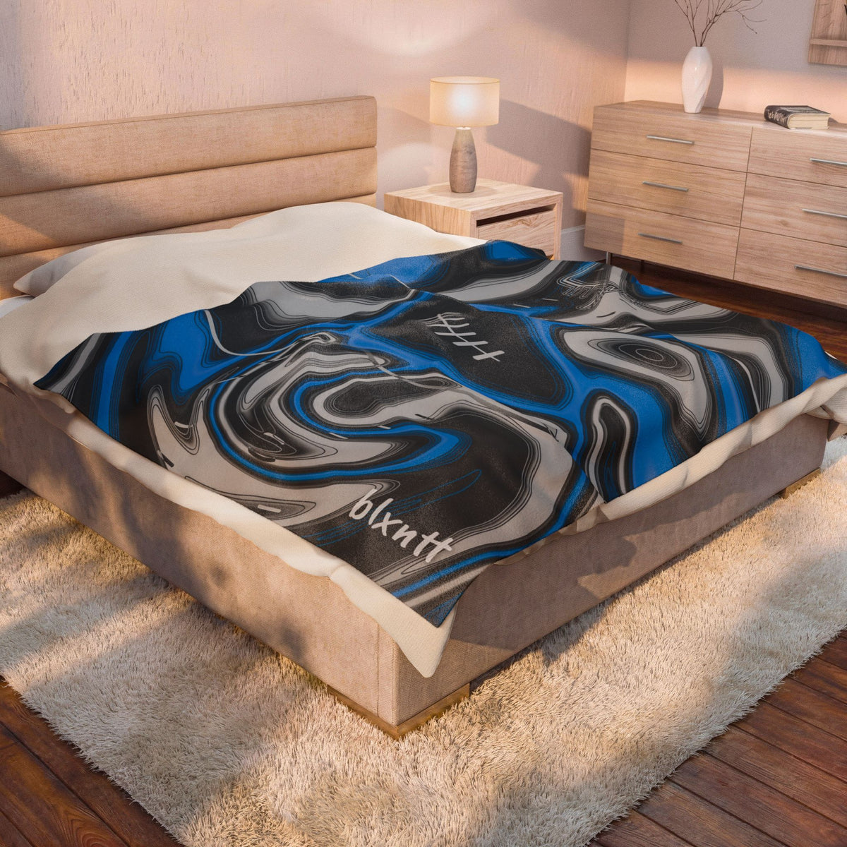 Sky Blue, Black & Silver Trippy Football Blanket
