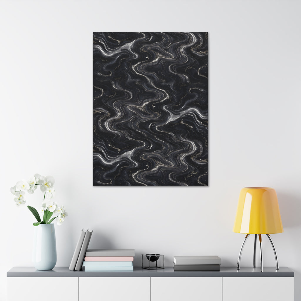 Black & Silver Marble Glossy Canvas