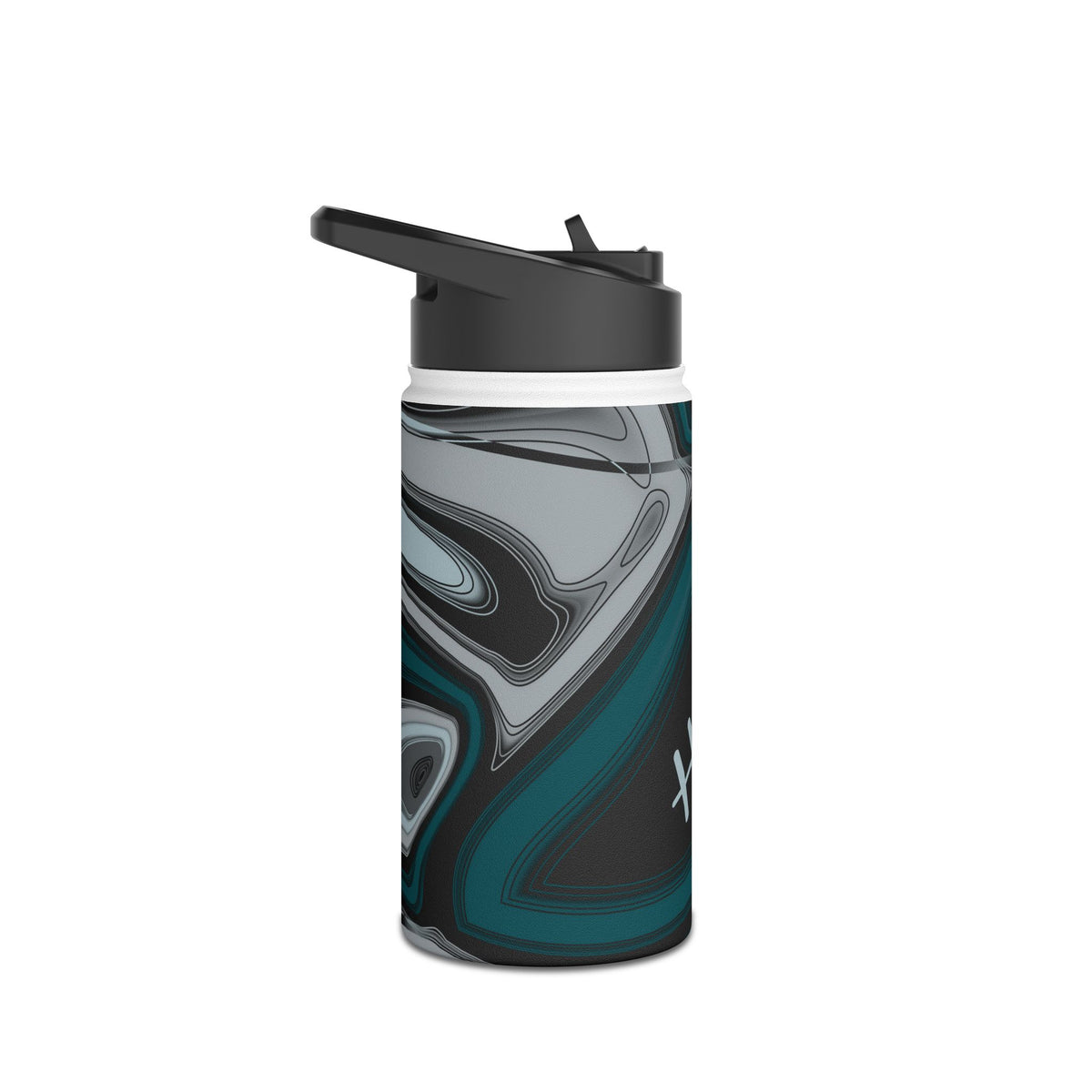 Midnight Green & Silver Trippy Football Water Bottle