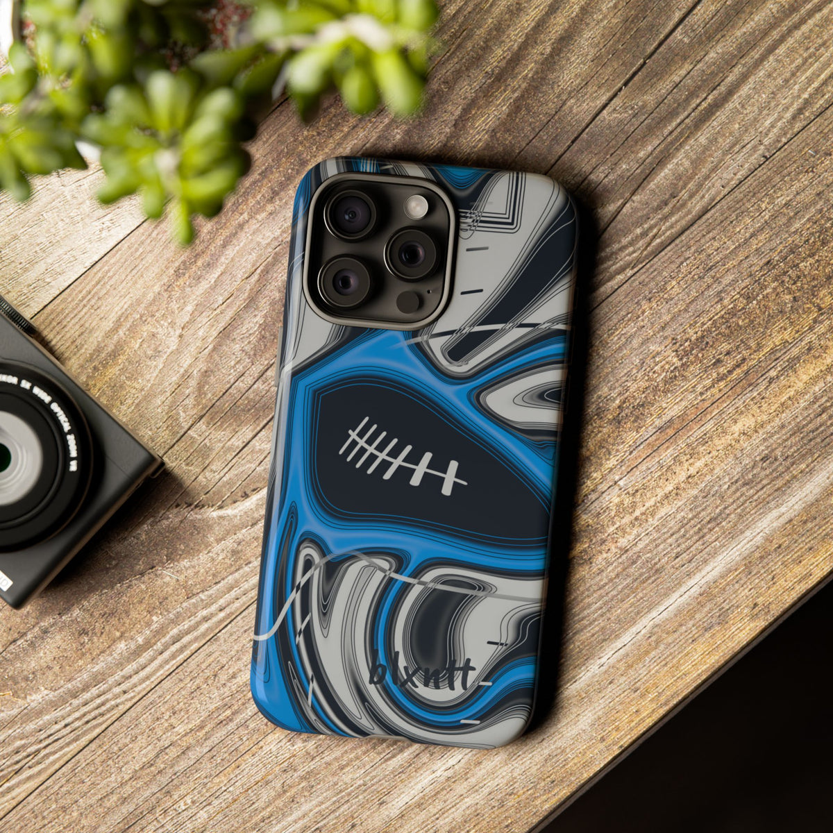 Sky Blue, Black & Silver Trippy Football Phone Case