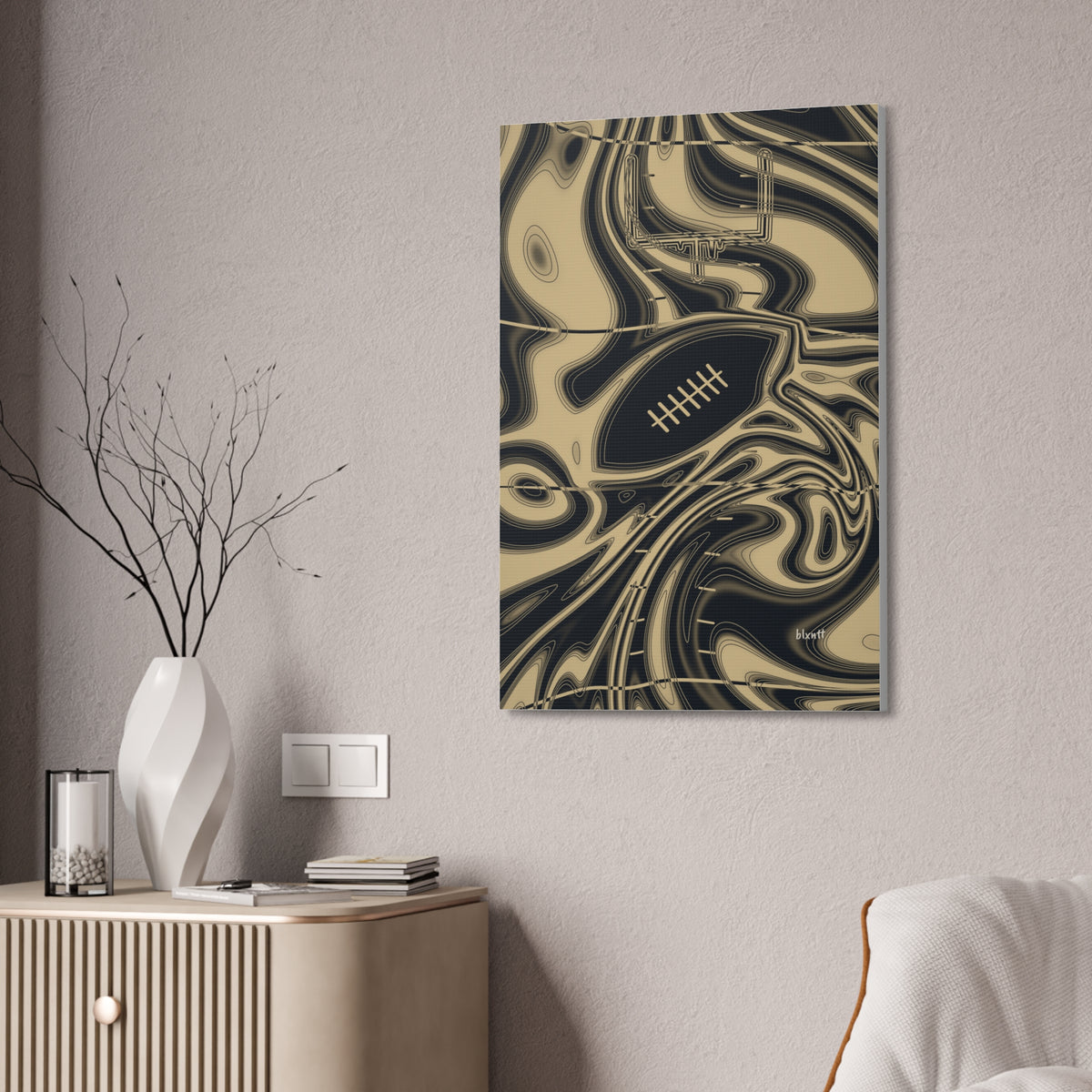 Old Gold & Black Trippy Football Glossy Canvas