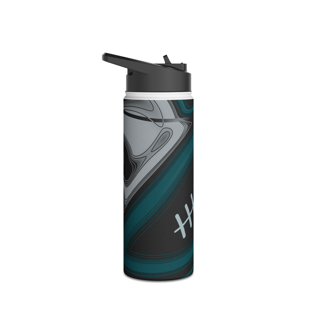 Midnight Green & Silver Trippy Football Water Bottle