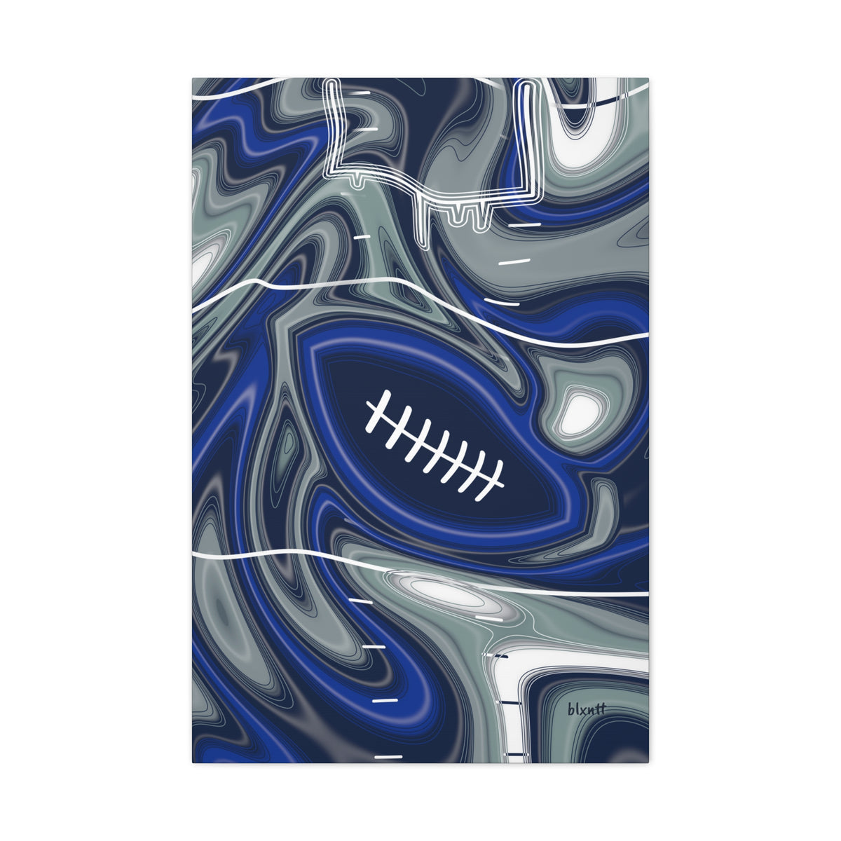 Royal Blue, Navy & Silver Trippy Football Canvas