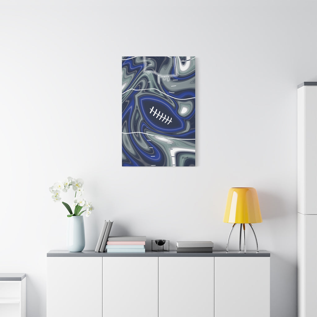 Royal Blue, Navy & Silver Trippy Football Canvas