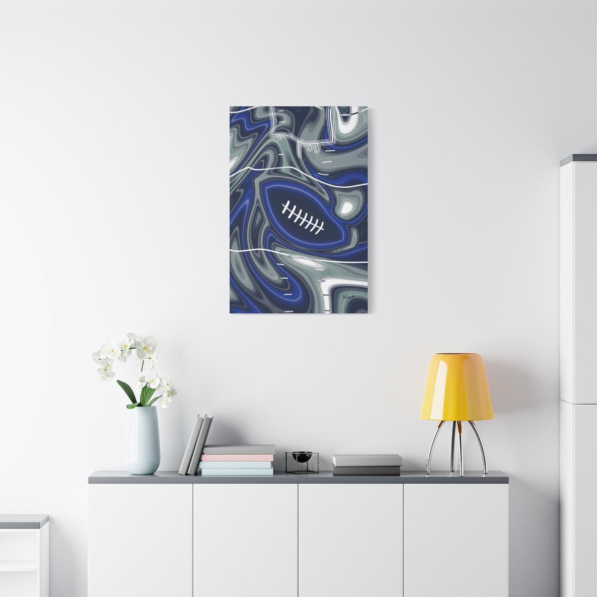 Royal Blue, Navy & Silver Trippy Football Canvas