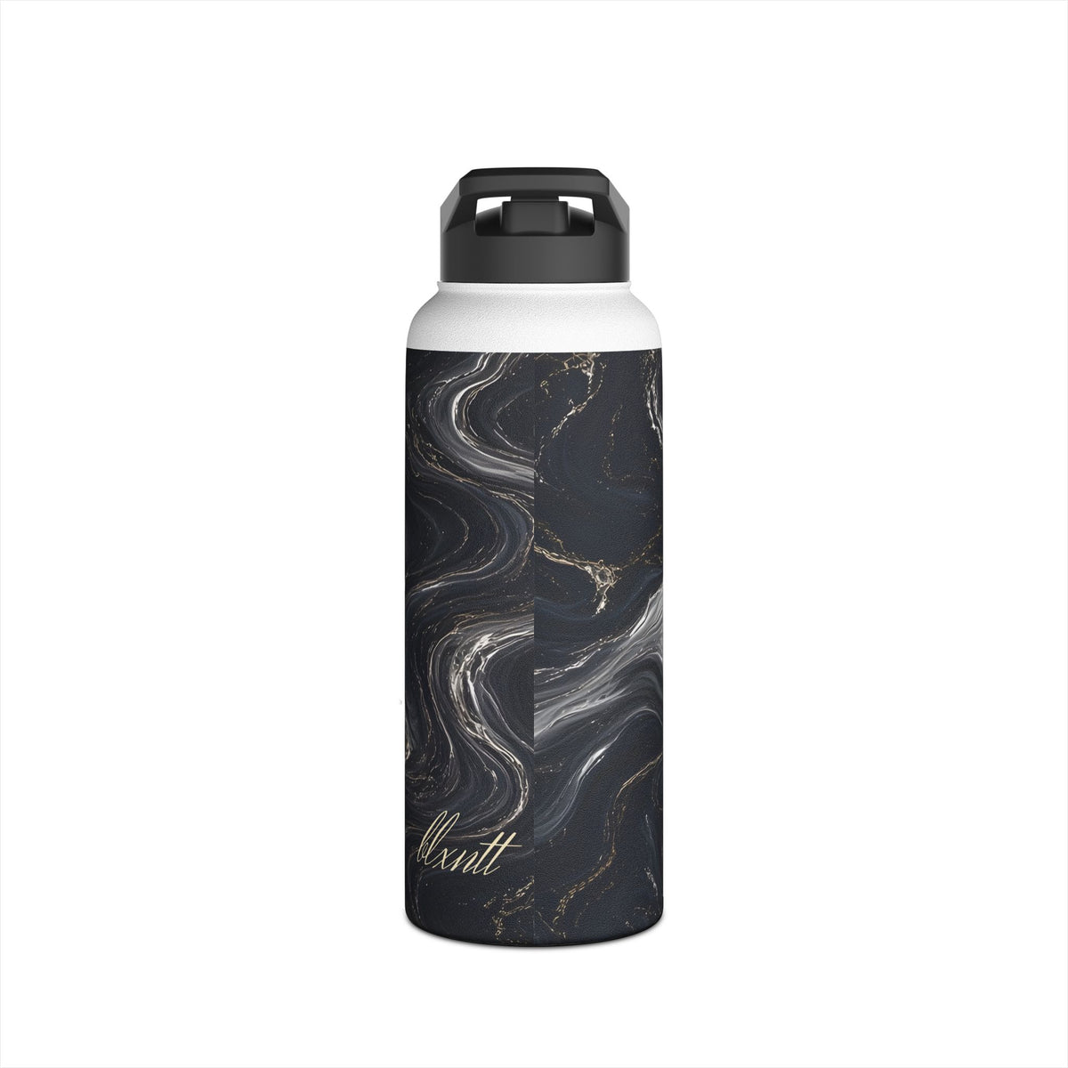 Black & Silver Marble Water Bottle