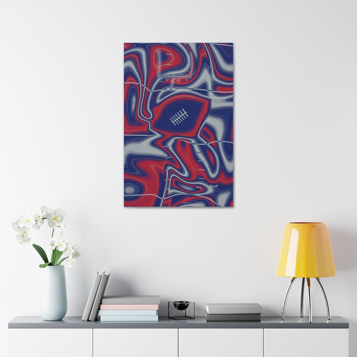 Dark Blue, Red & Gray Trippy Football Glossy Canvas