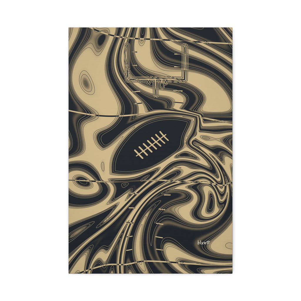 Old Gold & Black Trippy Football Glossy Canvas